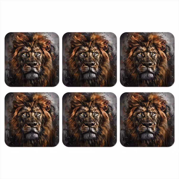 Leeuw - Dieren - Portret - Zwart - Luxe onderzetter kurk middel -3d