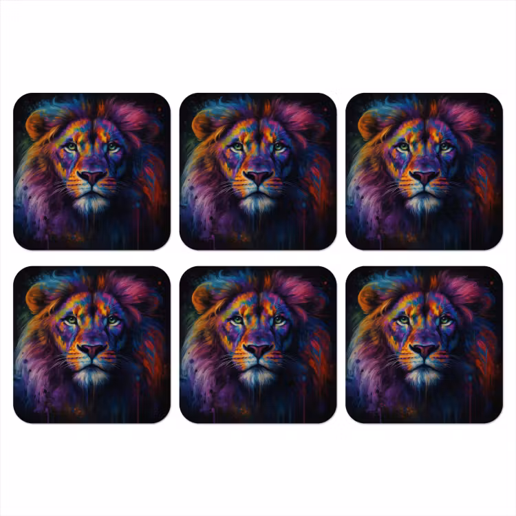 Leeuwenkop - Felgekleurd - Abstract onderzetter kurk middel -3d