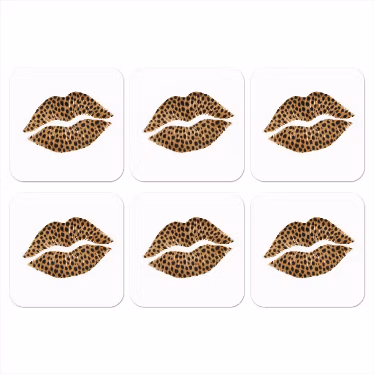 Lip - Panterprint - Minimalistisch - Wit onderzetter kurk middel -3d