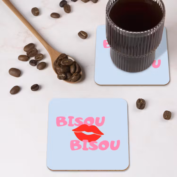 Lippen - Bisou - Blauw onderzetter kurk middel -sfeer2