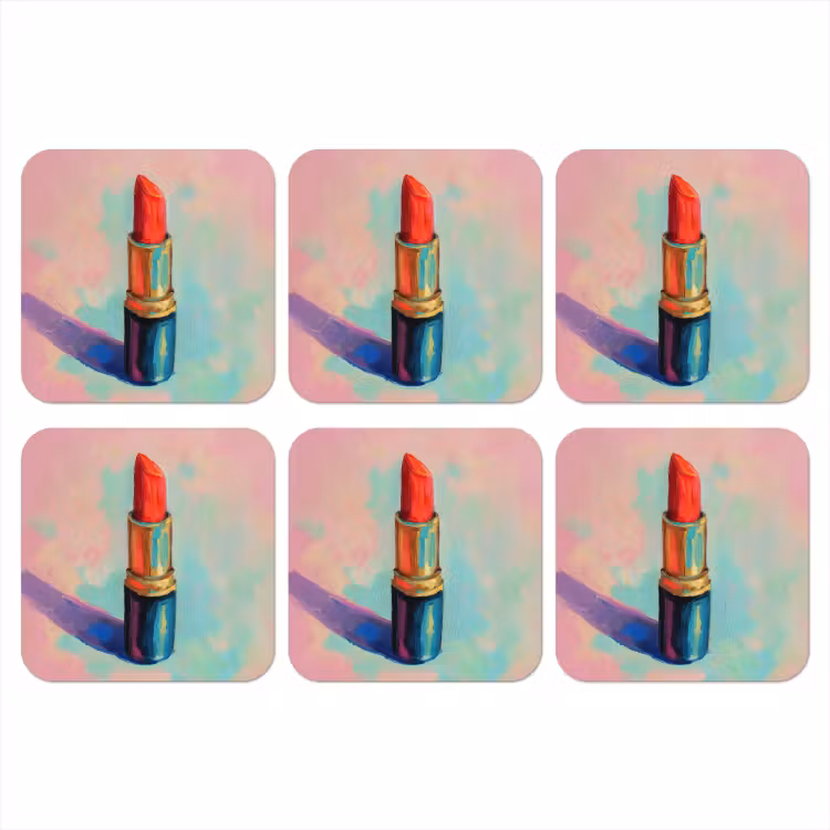 Lippenstift - Rood - Penseelstreken onderzetter kurk middel -3d