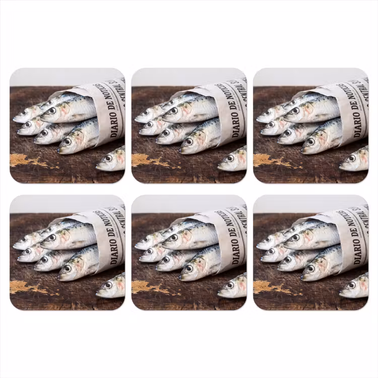 Coaster - Little Sardine - newspaper - cutting board - Sardientje - krant - snijplank onderzetter kurk middel