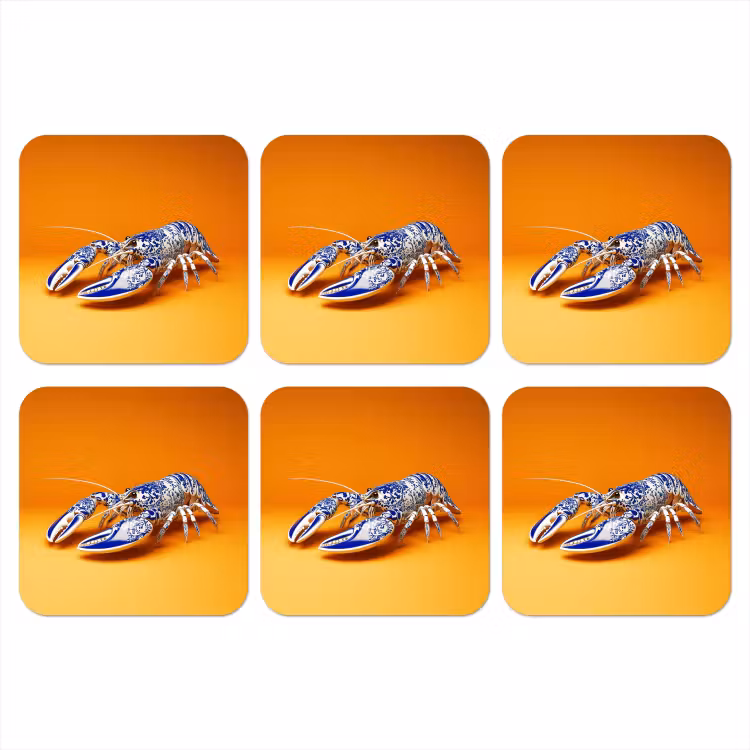 Kreeft - Delftsblauw - Schild - Stoer - Oranje onderzetter kurk middel -3d