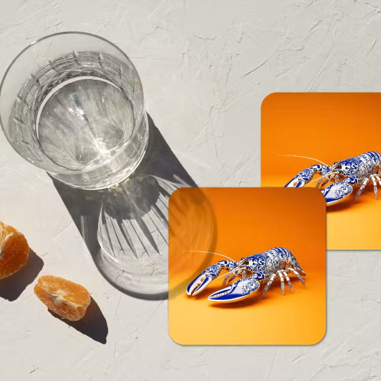Kreeft - Delftsblauw - Schild - Stoer - Oranje onderzetter kurk middel -sfeer4