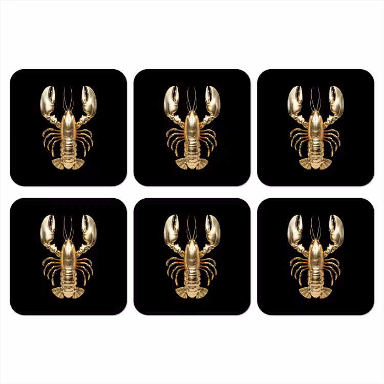 Kreeft - Goud - Textuur - Zwart onderzetter kurk middel -3d