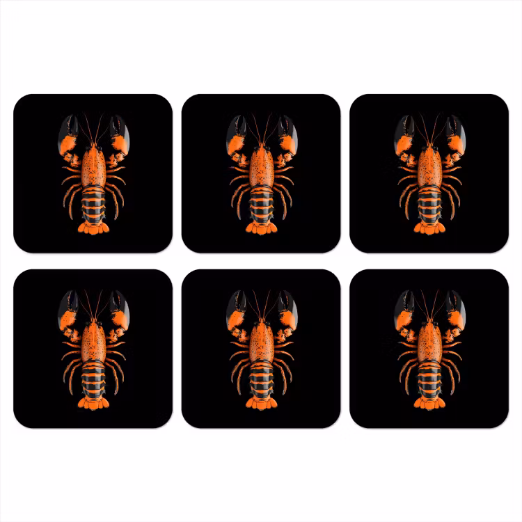 Kreeft - Oranje - Zwart - Modern onderzetter kurk middel -3d
