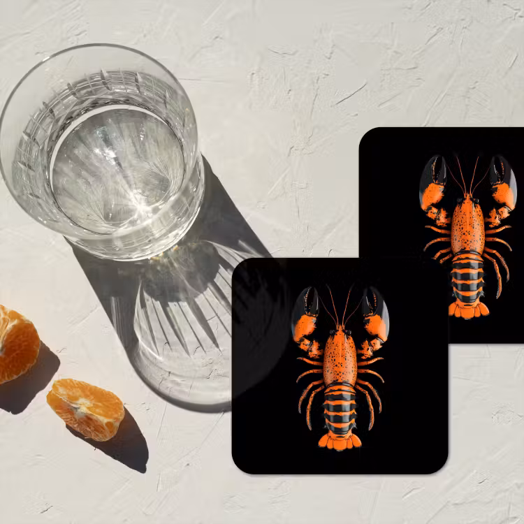 Kreeft - Oranje - Zwart - Modern onderzetter kurk middel -sfeer4
