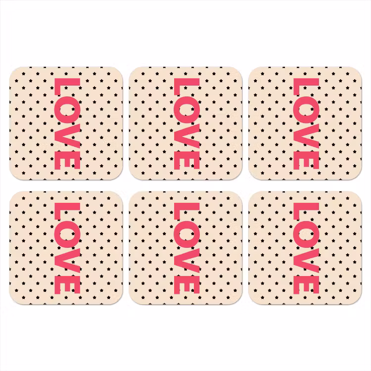 Love - Stippen - Roze onderzetter kurk middel -3d