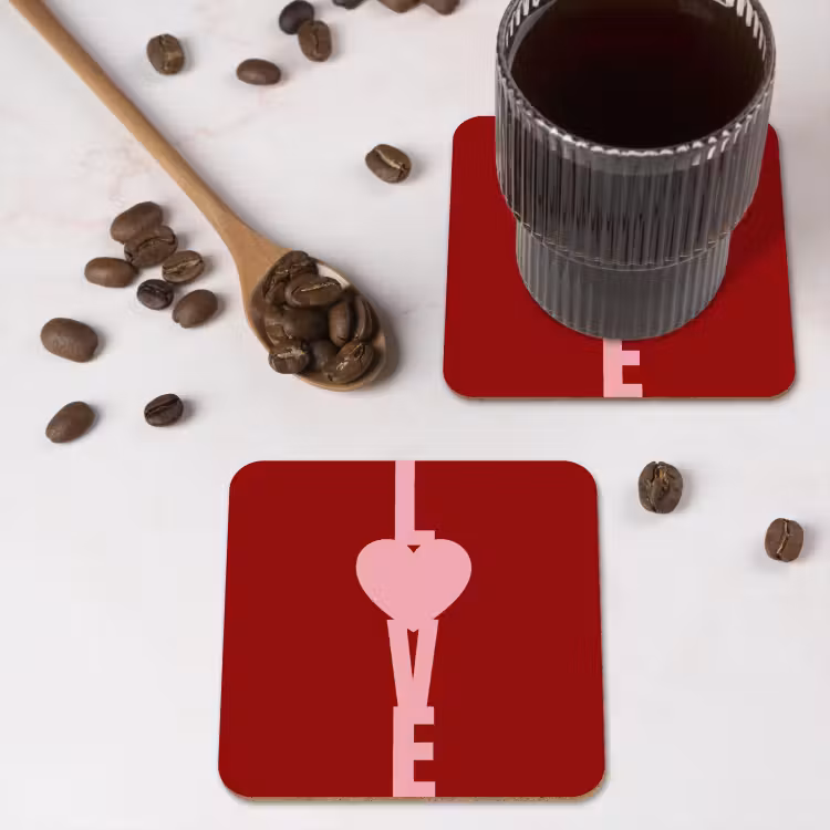 Love - Hart - Rood onderzetter kurk middel -sfeer2