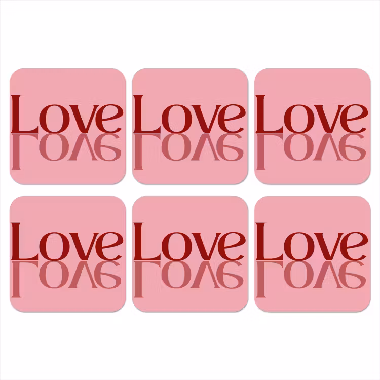 Love - Roze - Spiegeling onderzetter kurk middel -3d