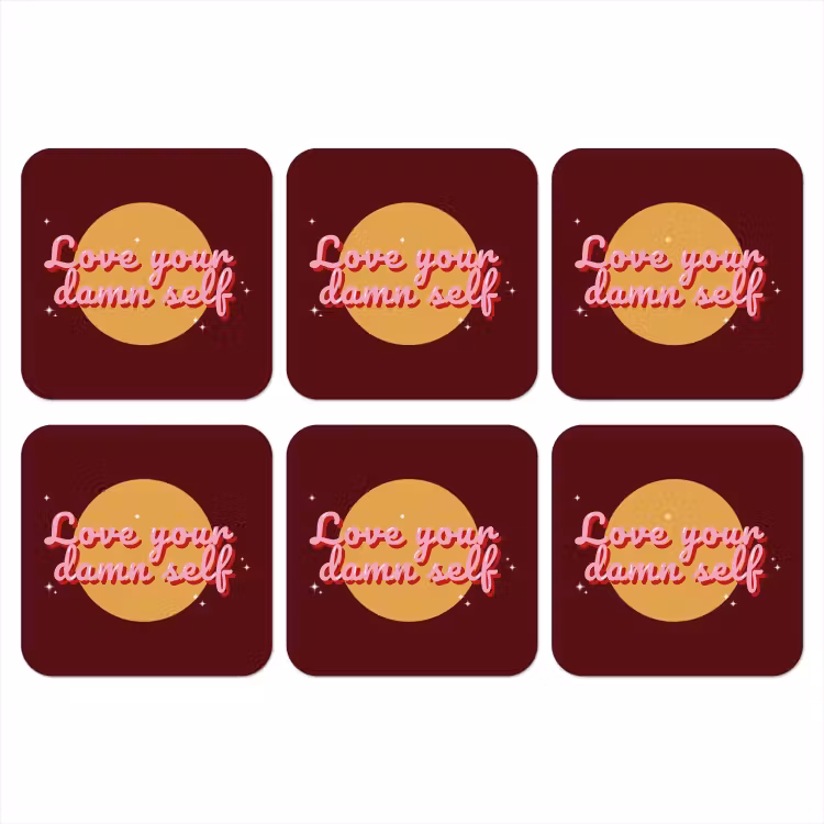 love your damn self - Cirkel - Glitter - Rood onderzetter kurk middel -3d