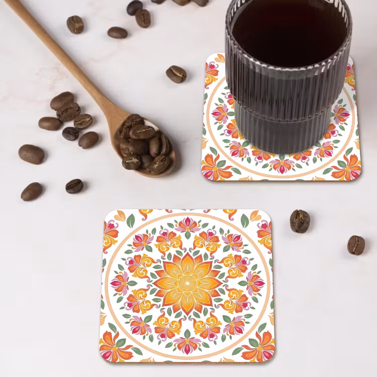 Mandala - Bloemen - Decoratie - Kleurrijk - Abstract onderzetter kurk middel -sfeer2