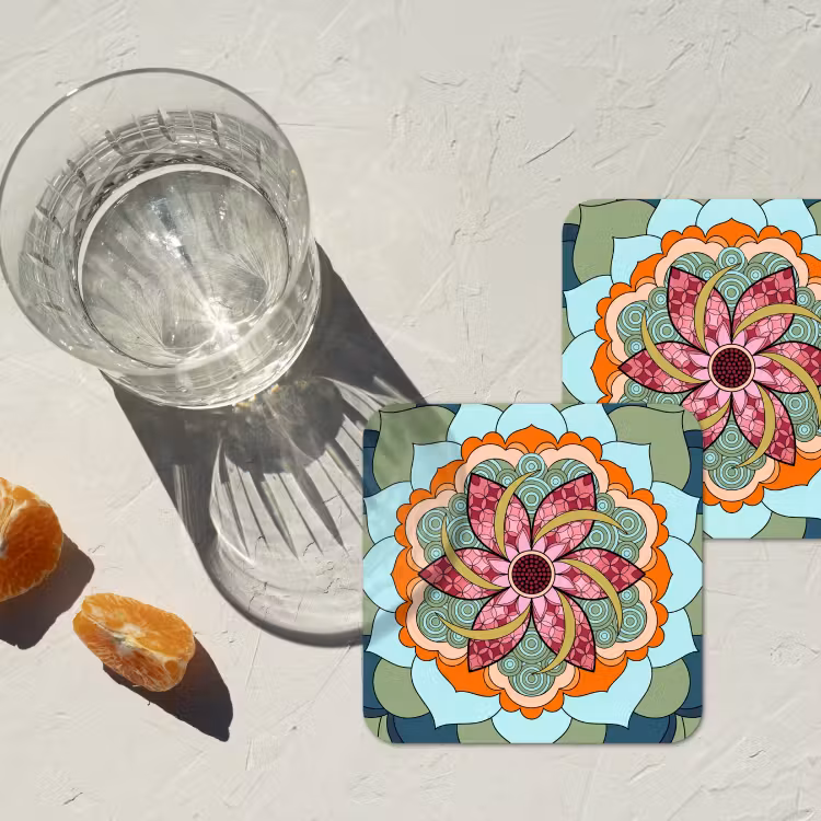 Mandala - Geometrisch - Kunst - Decoratief - Kleurrijk onderzetter kurk middel -sfeer4