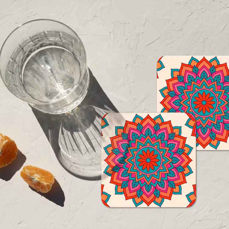 Mandala - Patroon - Abstract - Kleurrijk - Modern onderzetter kurk middel -sfeer4