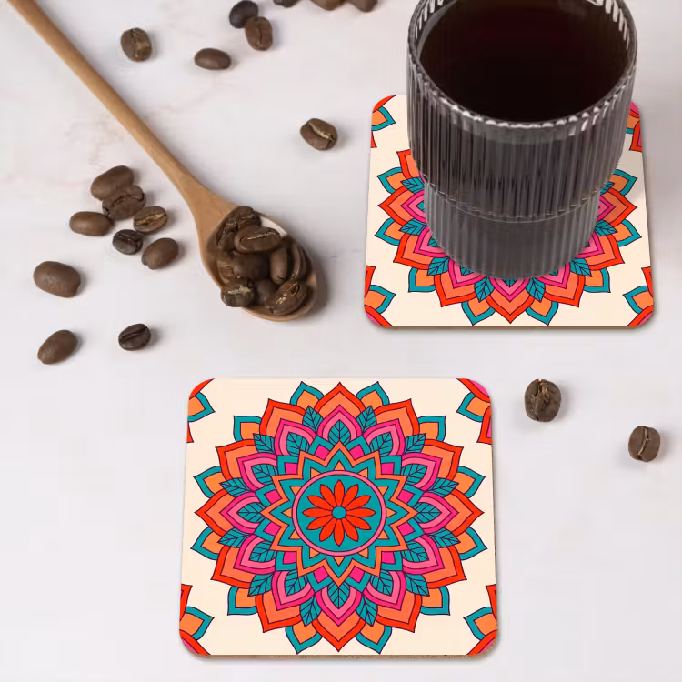 Mandala - Patroon - Abstract - Kleurrijk - Modern onderzetter kurk middel -sfeer2