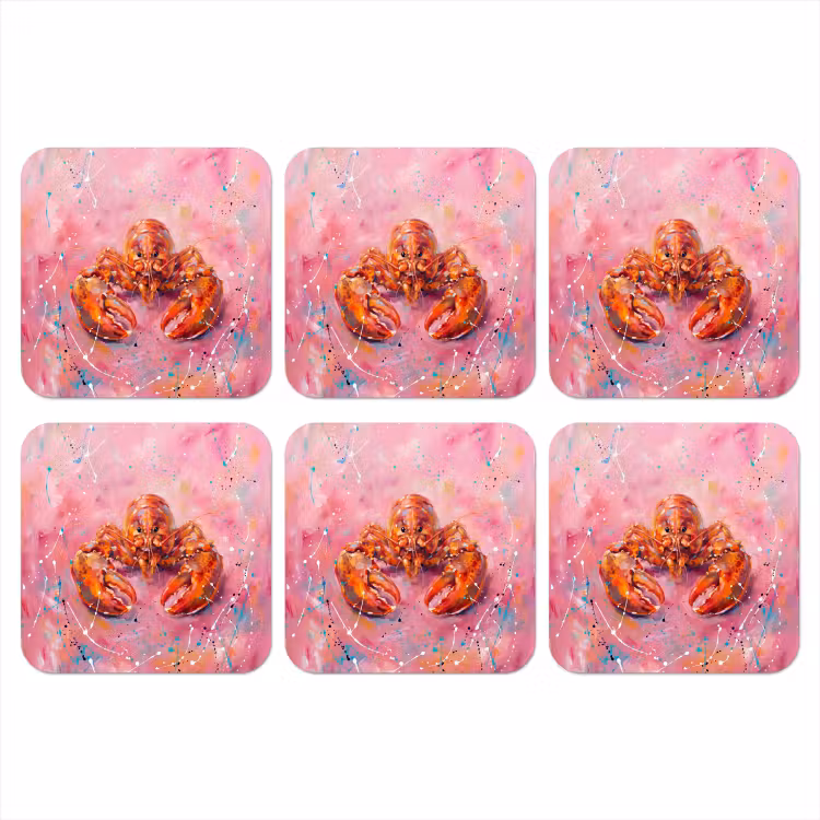 Zeeleven - Kreeft - Spatters - Abstract - Roze onderzetter kurk middel -3d
