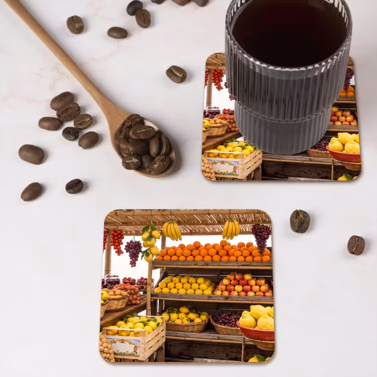 Coaster - Market Stall - Fruit - Fresh - Marktkraam - Fruit - Vers onderzetter kurk middel