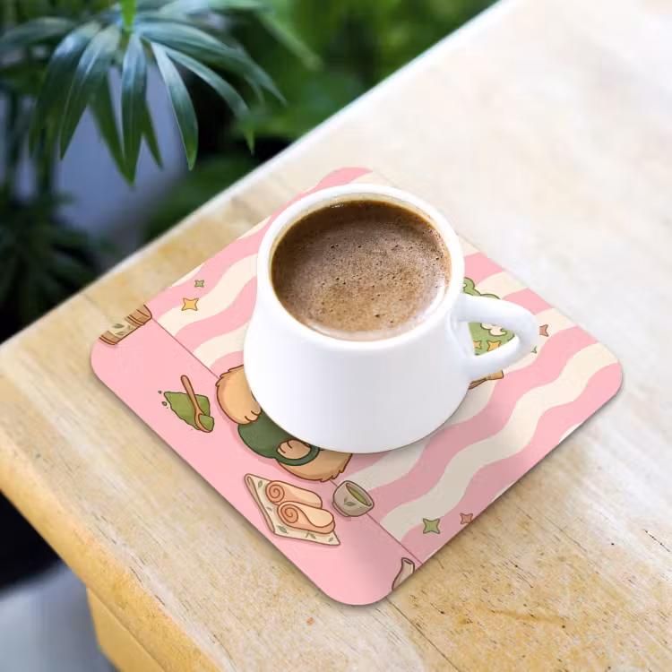 Matcha - Hond - Roze - Groen onderzetter kurk middel -sfeer5