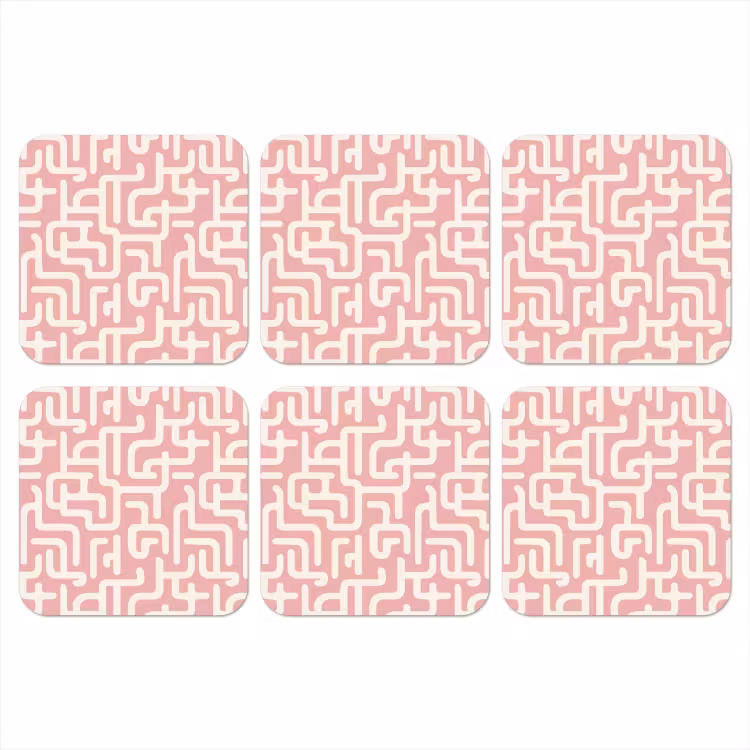 Doolhofpatroon - Roze - Wit - Abstract onderzetter kurk middel 366 -3d