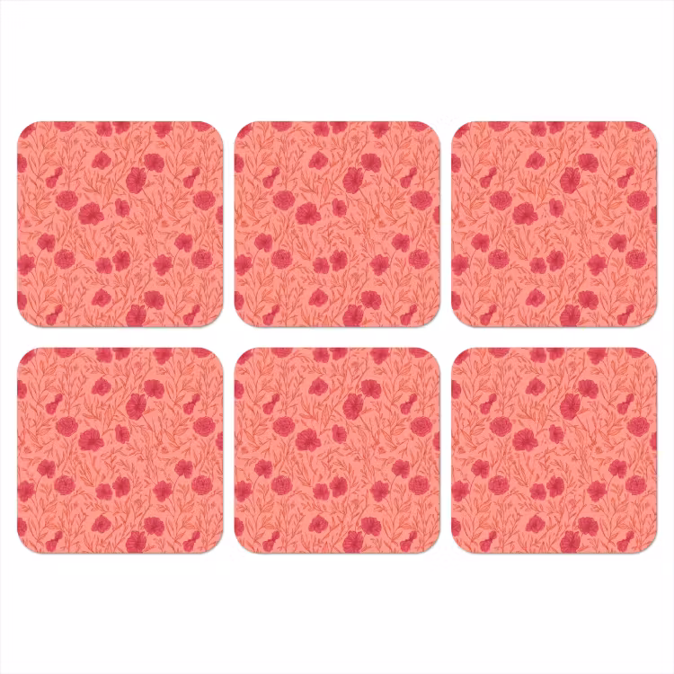 Weidebloemen - Romantisch - Roze onderzetter kurk middel 366 -3d