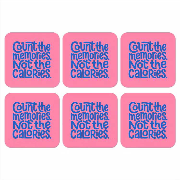 Memories - Roze - Blauw - Quote onderzetter kurk middel -3d