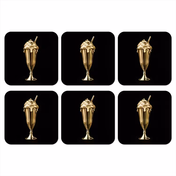 Milkshake - Goud - Drinken - Zwart onderzetter kurk middel -3d