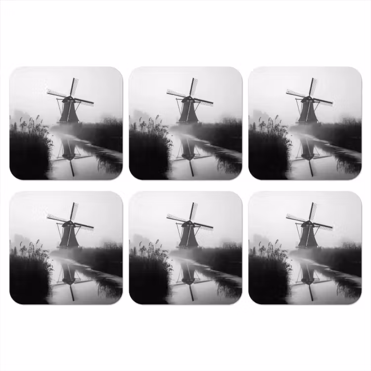 Molen - Weerspiegeling - Landschap - Water onderzetter kurk middel -3d