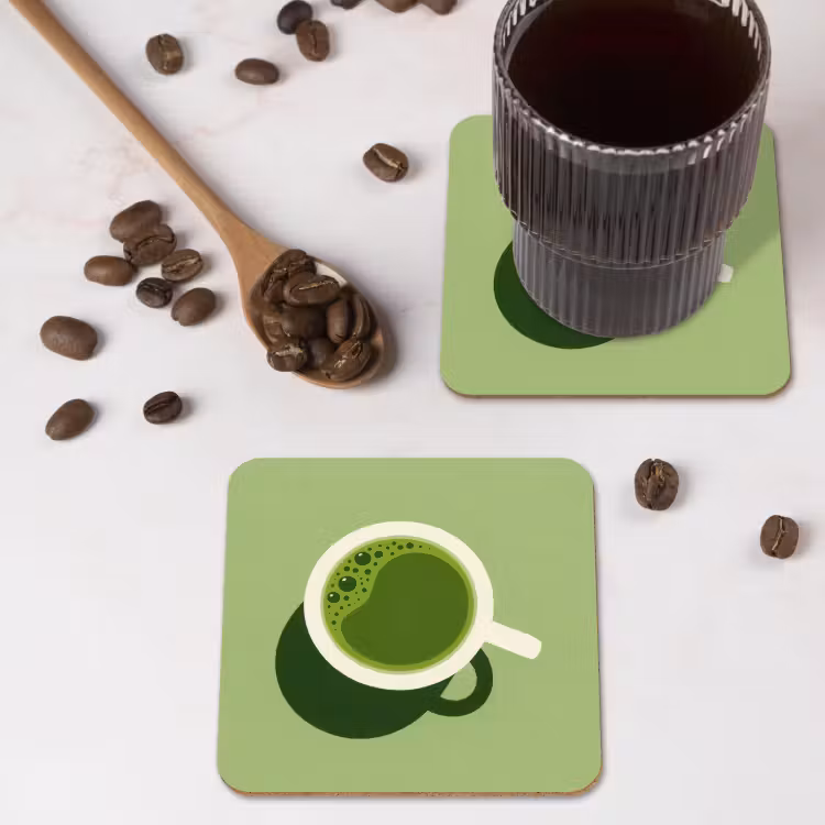 Minimalistisch - Kopjes - Matcha -Groen onderzetter kurk middel -sfeer2