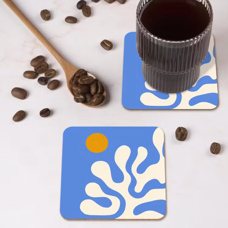 Minimalistisch - Organisch patroon - Blauw onderzetter kurk middel -sfeer2