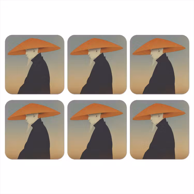 Minimalistisch - Silhouet - Oranje onderzetter kurk middel -3d
