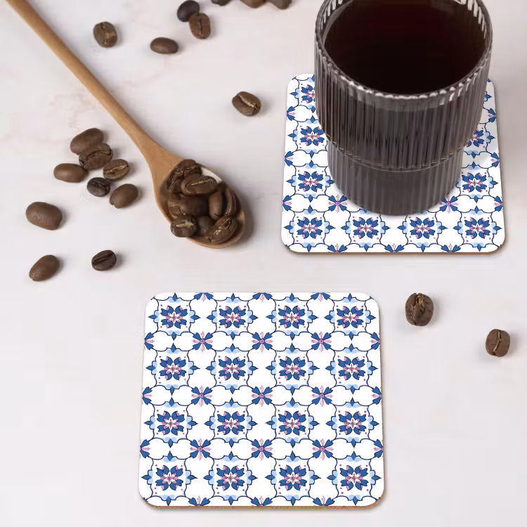 Modern - Patroon - Blauw - Roze onderzetter kurk middel 366 -sfeer2