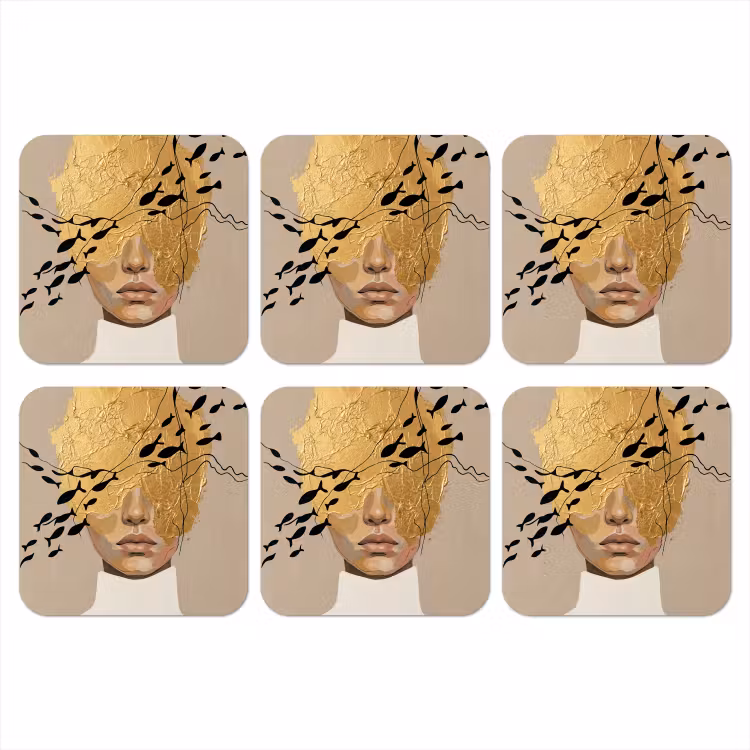 Modern - Vrouw - Goud onderzetter kurk middel -3d