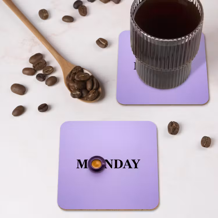 Maandag - Mok - Koffie - Paars onderzetter kurk middel -sfeer2