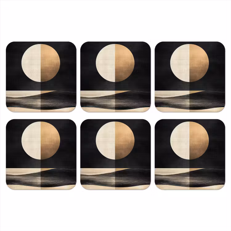 Maan - Cirkel - Goud onderzetter kurk middel -3d