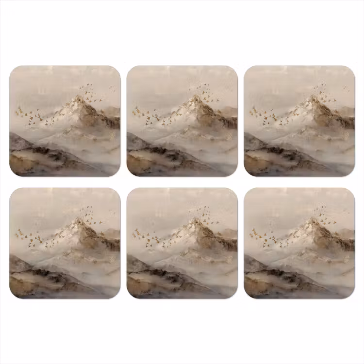 Berglandschap - Mist - Penseelstreken onderzetter kurk middel -3d