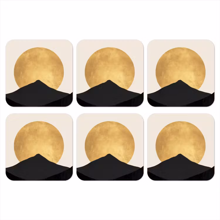 Bergsilhouetten - Gouden cirkel - Beige onderzetter kurk middel -3d