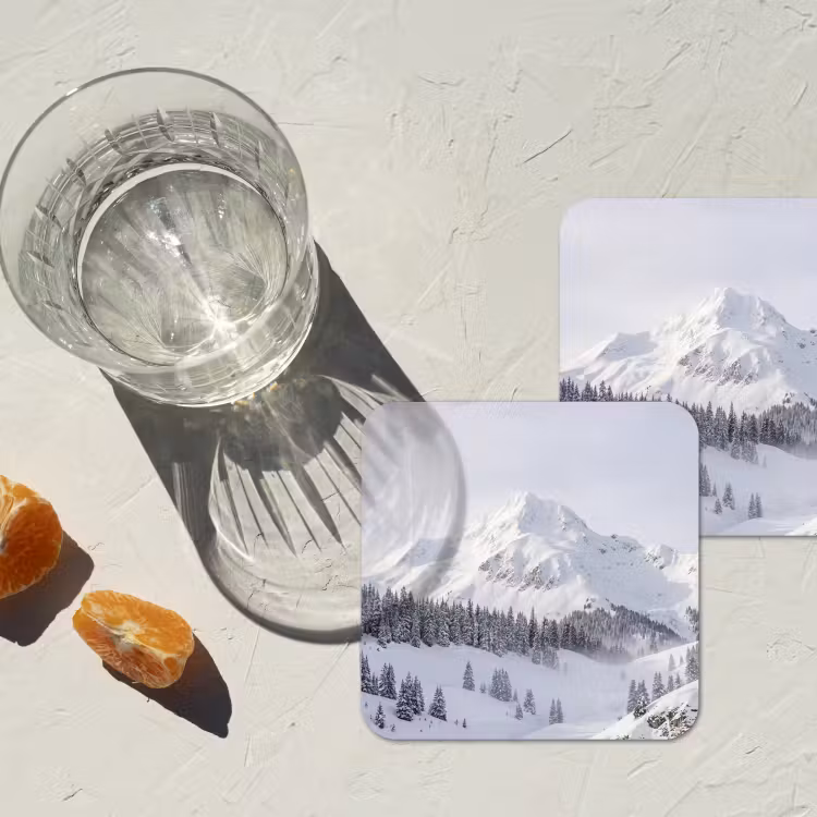 Berg - Sneeuw - Winter - Natuur - Wit onderzetter kurk middel -sfeer4