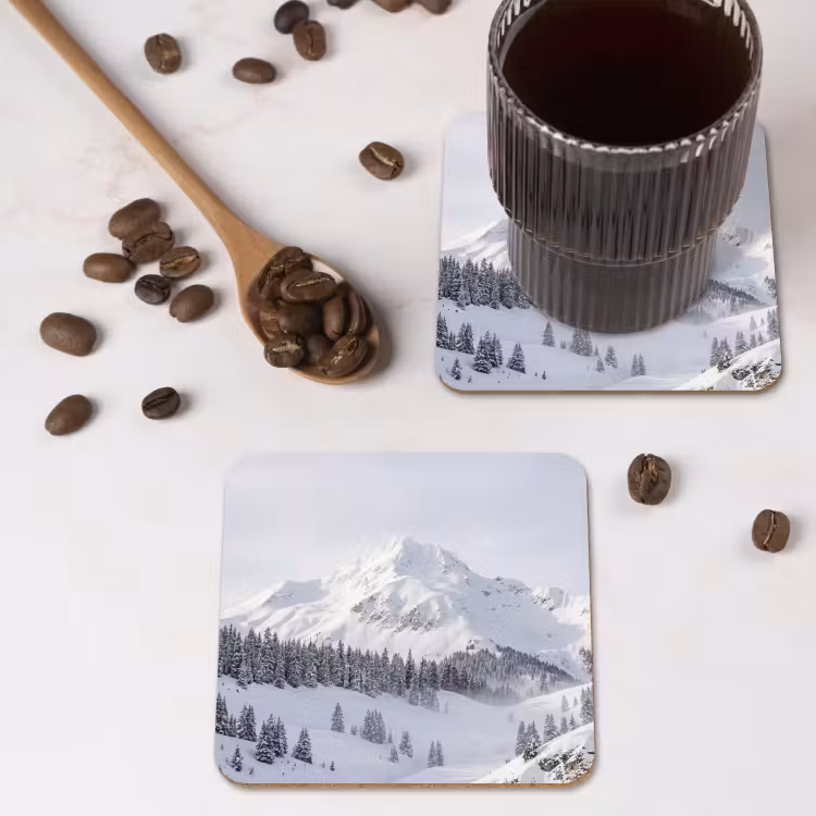 Berg - Sneeuw - Winter - Natuur - Wit onderzetter kurk middel -sfeer2
