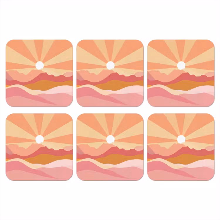 Bergen - Abstract - Zonnestralen - Roze onderzetter kurk middel -3d