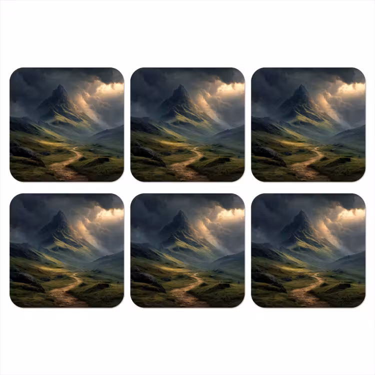Bergen - Kronkelpad - Groen - Wolken onderzetter kurk middel -3d