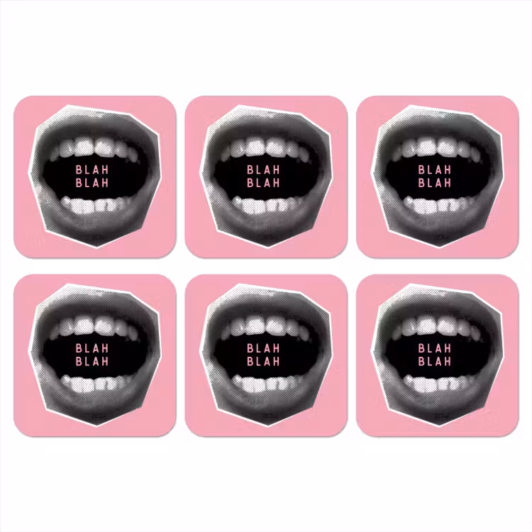 Mond - BLAH BLAH - Roze onderzetter kurk middel -3d