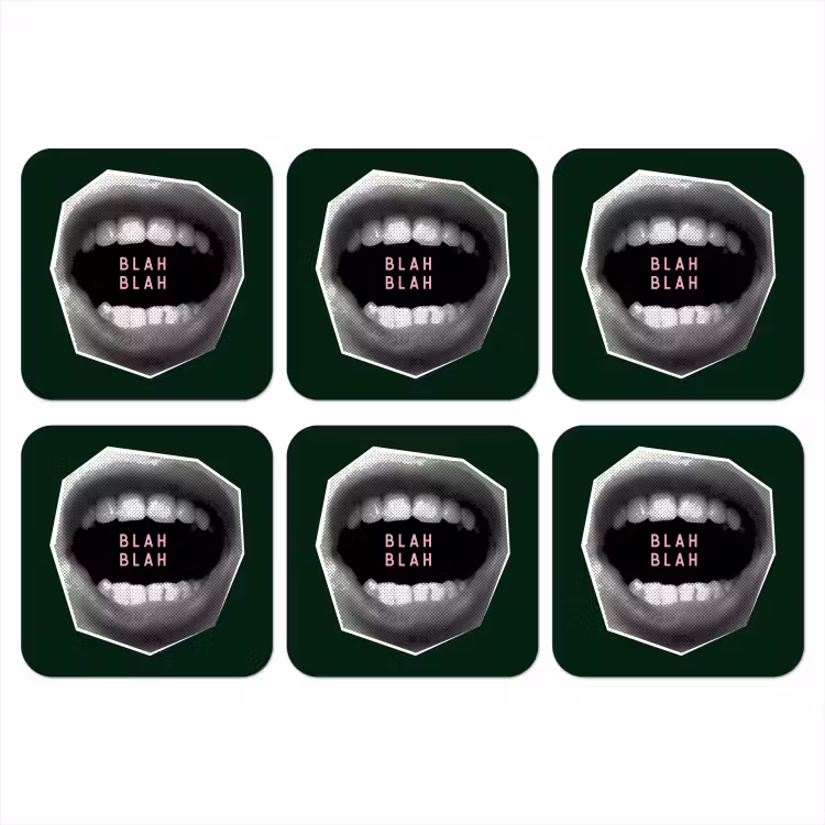 Mond - Groen - Illustratie - BLAH BLAH onderzetter kurk middel -3d