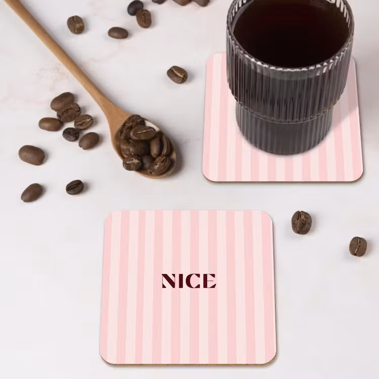 Nice - Strepen - Roze onderzetter kurk middel -sfeer2