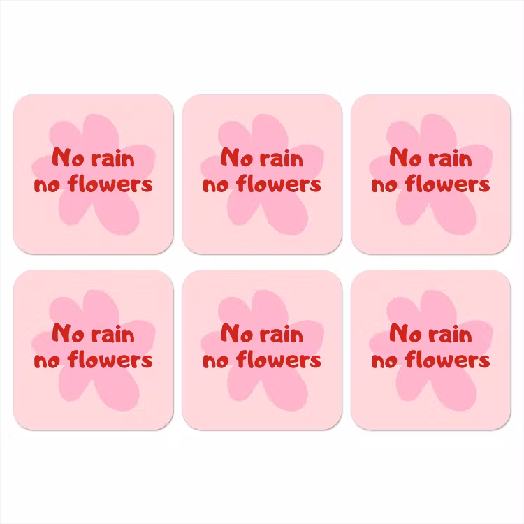 No rain no flowers - Bloem - Roze onderzetter kurk middel -3d