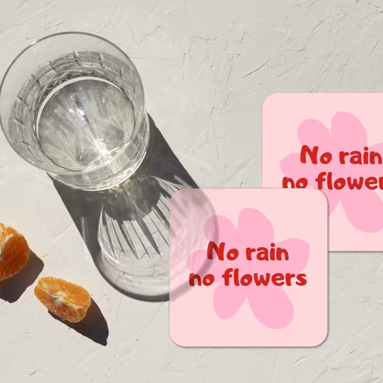 No rain no flowers - Bloem - Roze onderzetter kurk middel -sfeer4