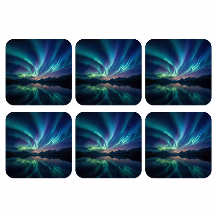 Noorderlicht - Kleurrijk - Bergmeer onderzetter kurk middel -3d