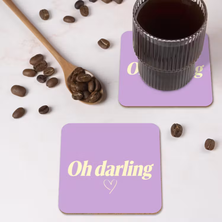 Oh darling - Hart - Paars onderzetter kurk middel -sfeer2