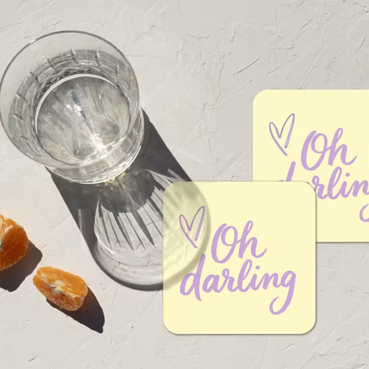 Oh darling - Geel - Hart onderzetter kurk middel -sfeer4