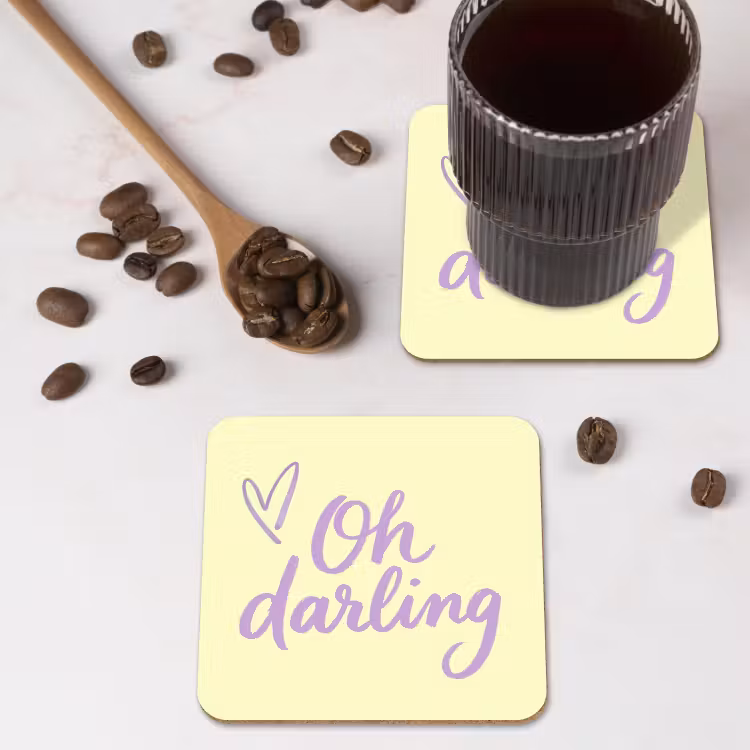 Oh darling - Geel - Hart onderzetter kurk middel -sfeer2