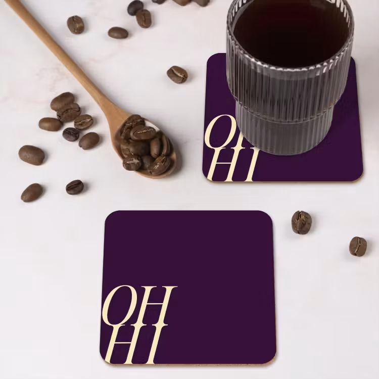 Oh hi - Paars - Cursief onderzetter kurk middel -sfeer2